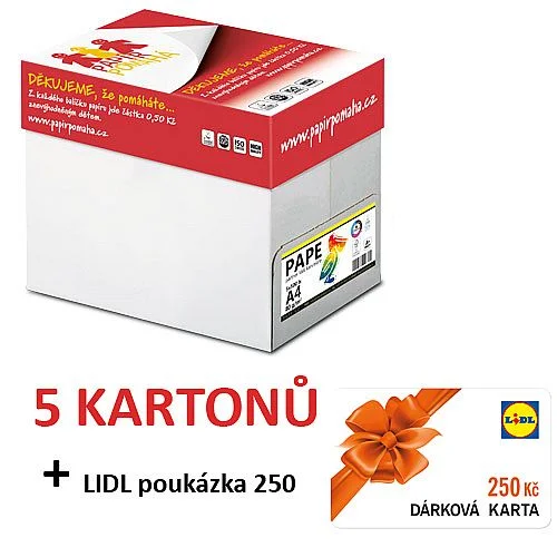 Super Cena Akce kancelářský papír PAPE, 5x karton + LIDL poukázka 250