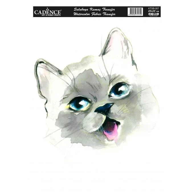 Výprodej Nažehlovací obrázek na textil Cadence - akvarelová kočka, 25 × 35 cm