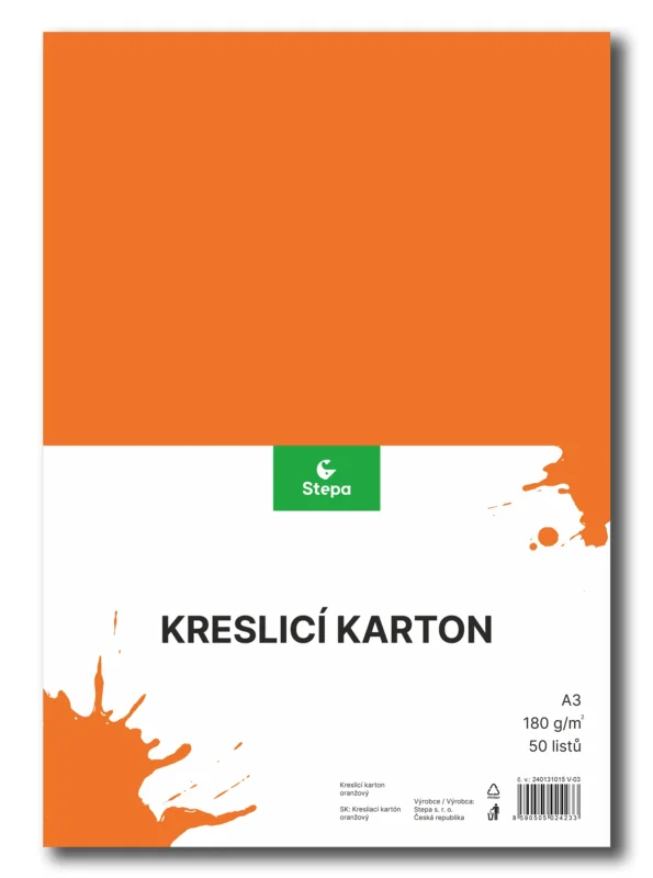 Kreslicí karton barevný A3 - 180g - 50 ks - oranžový Rychlé Dodání