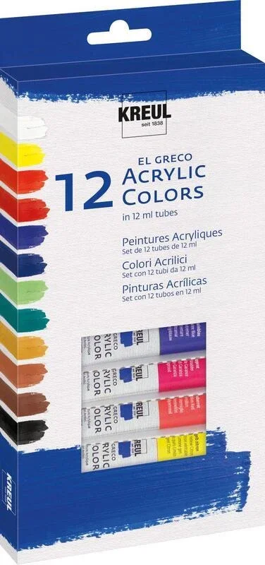 Cenově Výhodný Sada Akrylová barva "EL GRECO", 12 barev, 12 ml v tubě, KREUL