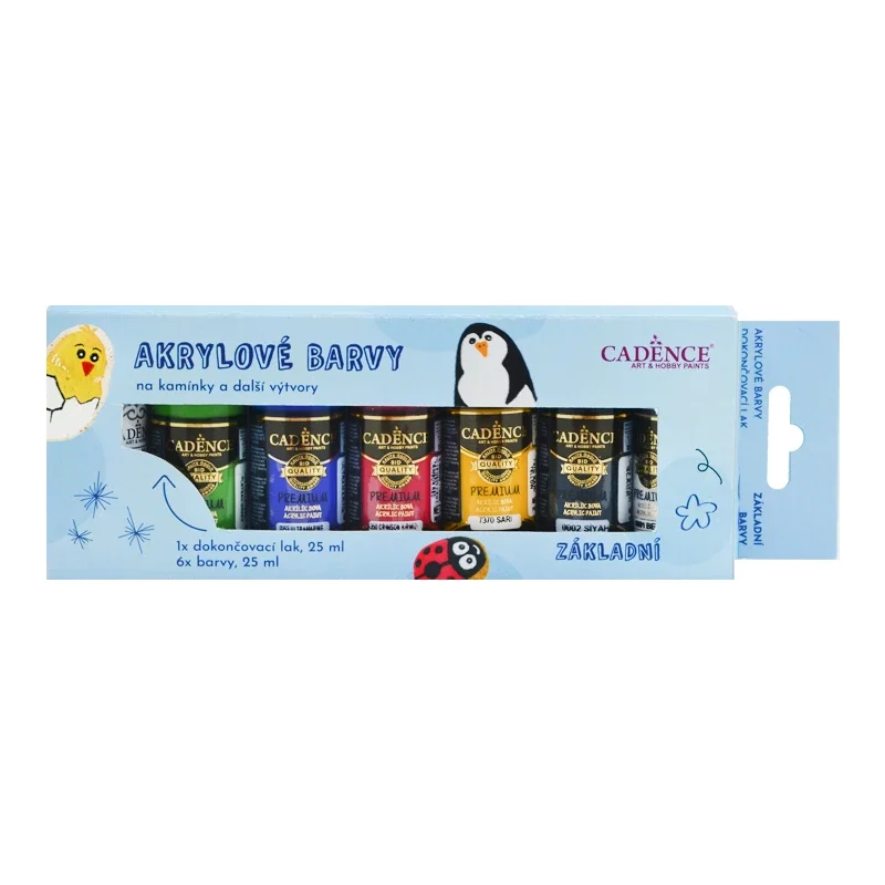 Sada akrylových barev Cadence - základní odstíny, 6 × 25 ml + dokončovací lak Vysoce Kvalitní