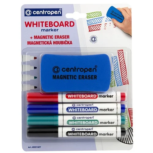 Centropen 8559/4 - popisovač na bílé tabule 2,5 mm + houba - 4 ks Horká Nabídka