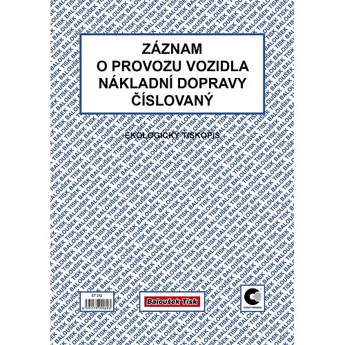 ET212 - Záznam o prov. vozidla nákl. dopr. A4 (stazka) číslovaný Tovární Cena