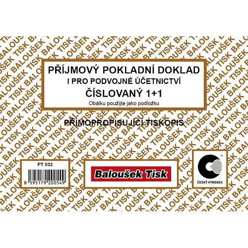 Oblíbený PT032 - Příjmový pokladní doklad i pro PÚ A6 číslovaný
