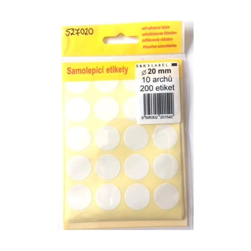 Samolepicí etikety v sáčku - kulaté prům.20mm / 200 etiket Nejprodávanější