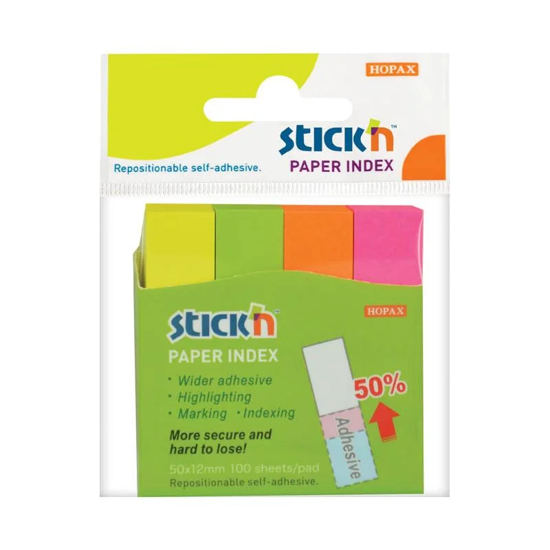 Samolepicí záložky Hopax- 12 x 50 mm / 4 x 100 lístků / neonové barvy Značkový