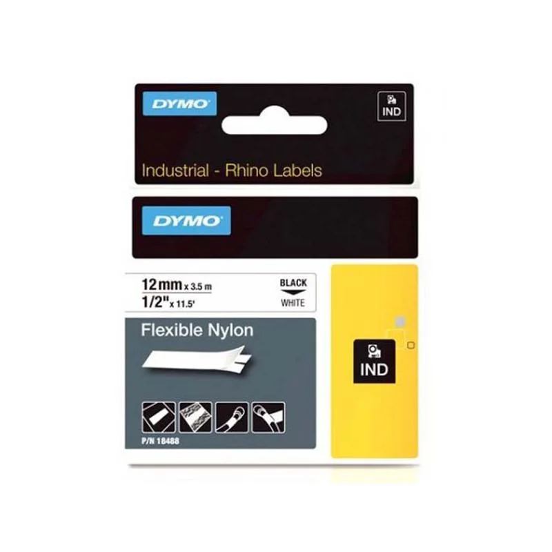 Víkendová Akce Pásky D1 nylonová flexibilní pro elektronické štítkovače DYMO - 12 mm x 3,5 m černý tisk / bílá páska