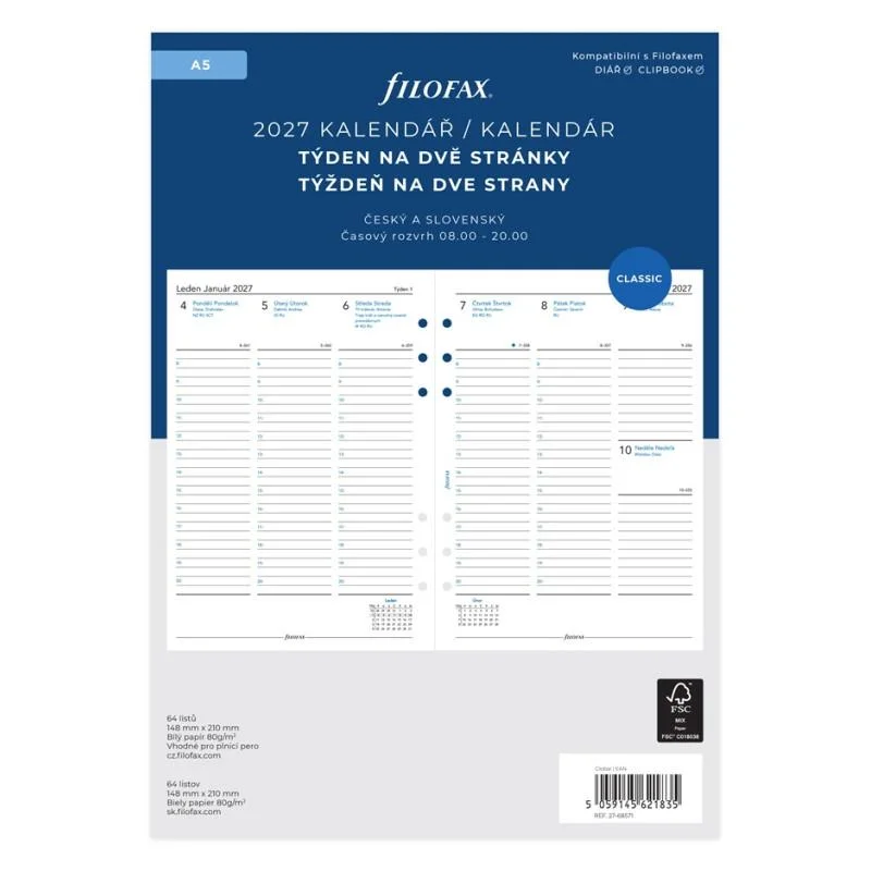 Oblíbený Náhradní vložky do diářů Filofax-kalendář A5 2019 týden / 2 strany