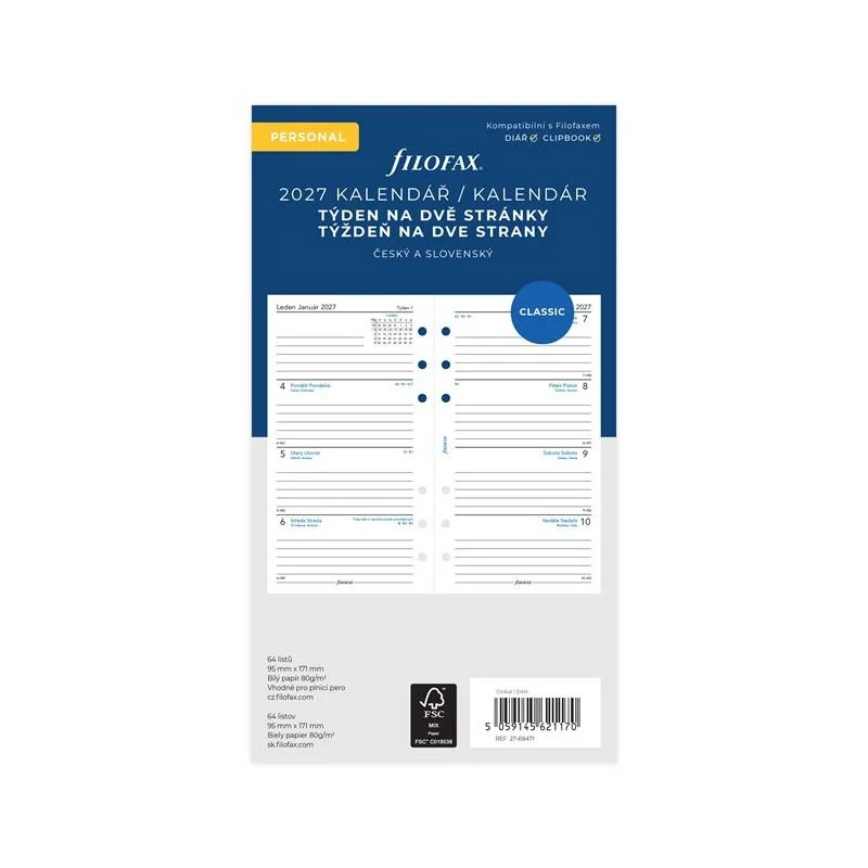 Omezená Nabídka Náhradní vložky do diářů Filofax-kalendář osobní 2019 týden / 2 strany
