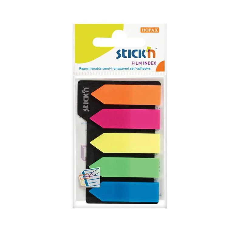 Samolepicí záložky Hopax plastové-12 x 42 mm / 5 x 25 lístků / neonové šipky Akce