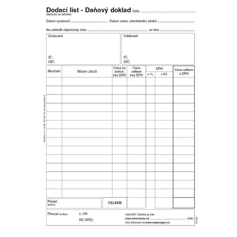 Dodací list daňový doklad Baloušek A5 / 50 listů / NCR / PT140 Akční Nabídka
