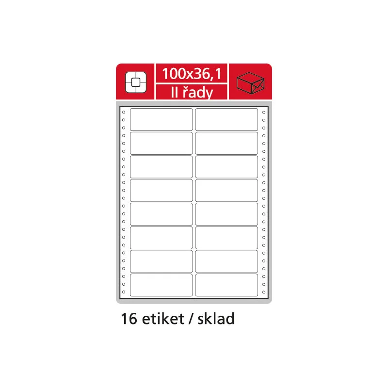 Tabelační etikety s vodící drážkou - 100 x 36,1 mm dvouřadé 8000 etiket / 500 skladů Levný