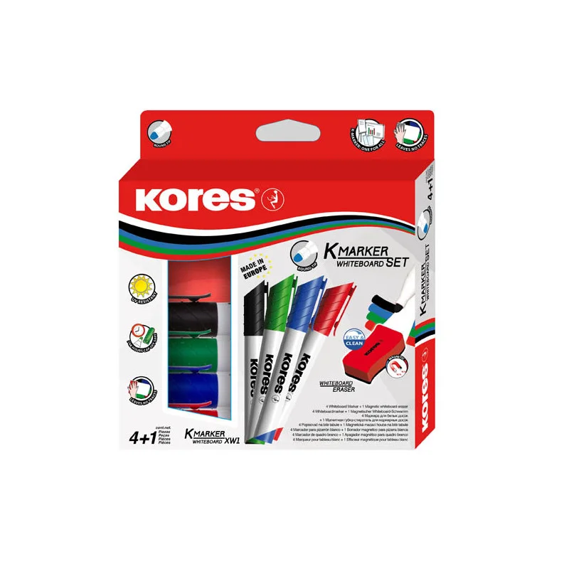 Popisovač Kores K-Marker Wihteboard - sada 4 ks + mazací houba / kulatý hrot Akční Cena