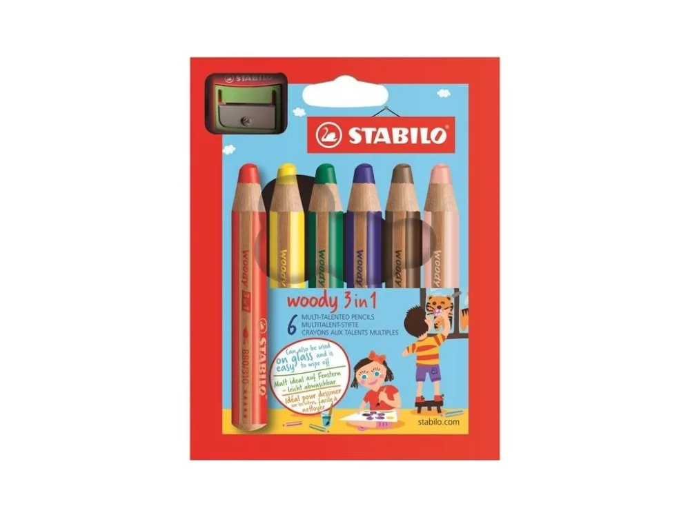 Stabilo Woody pastelka 3v1, sada 6 ks s ořezávátkem Nejlepší Volba