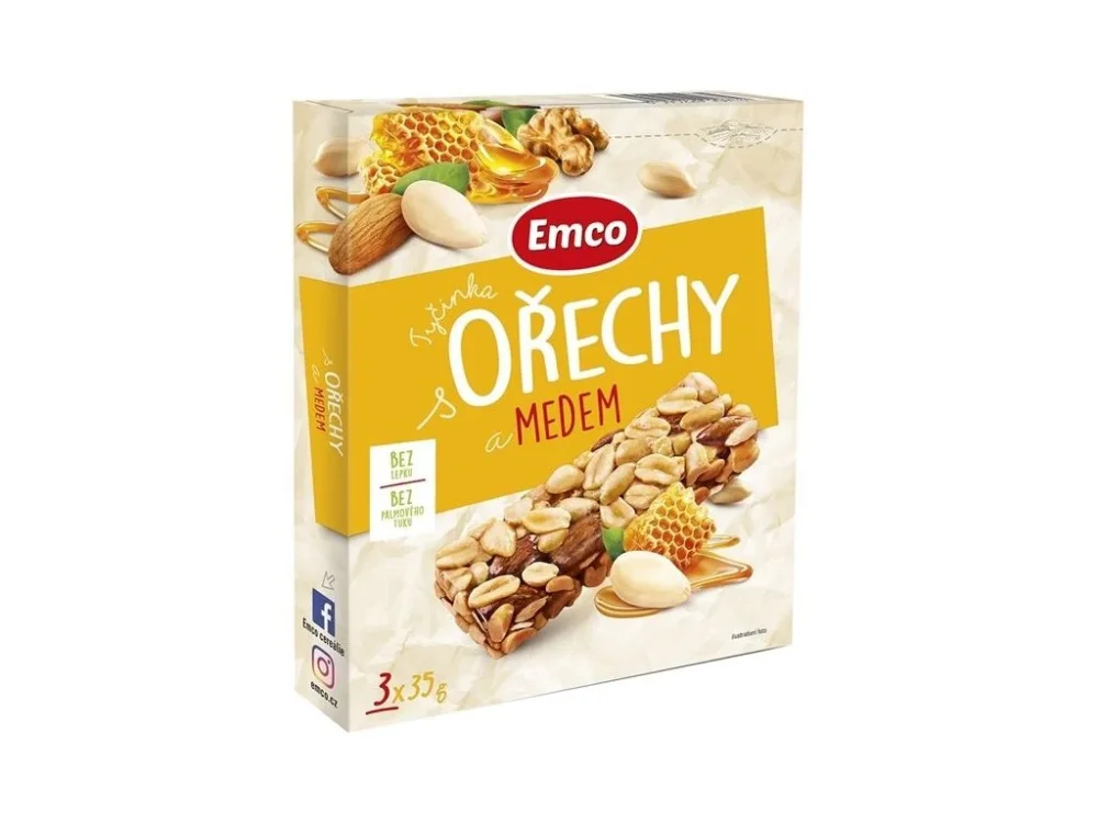 Tyčinka Emco s ořechy a medem, 3x 35 g Výhodná Nabídka