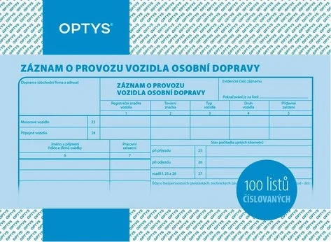 záznam o provozu vozidla osobní dopravy A5/177 OPTYS 100l Poslední Šance