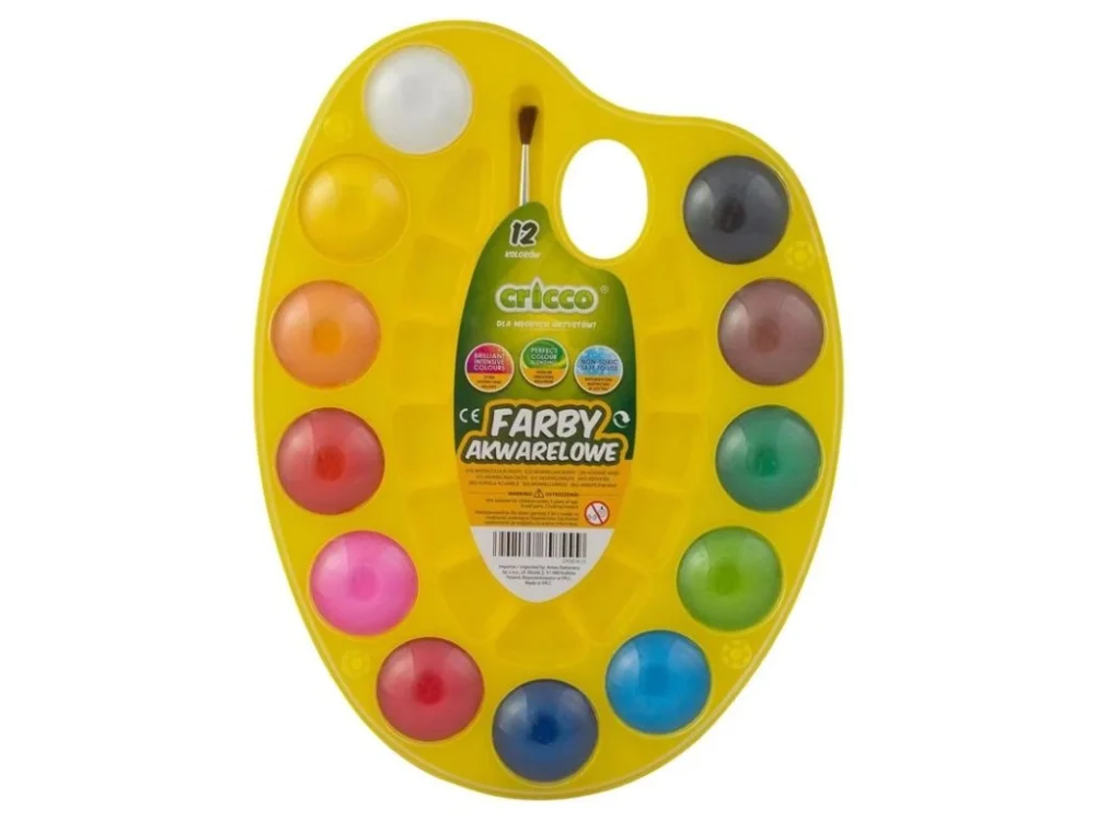 Značkový Akvarelové barvy Cricco, sada 12 barev na paletě