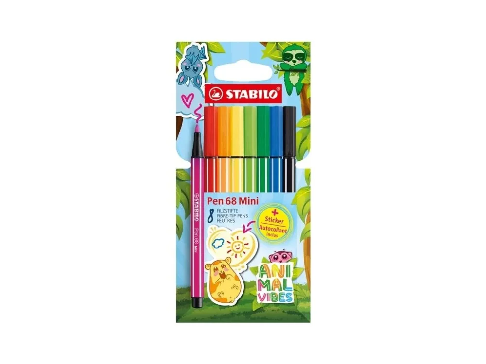 Víkendová Akce Fixy STABILO Pen 68 – Mini Animal Vibes, 8 barev