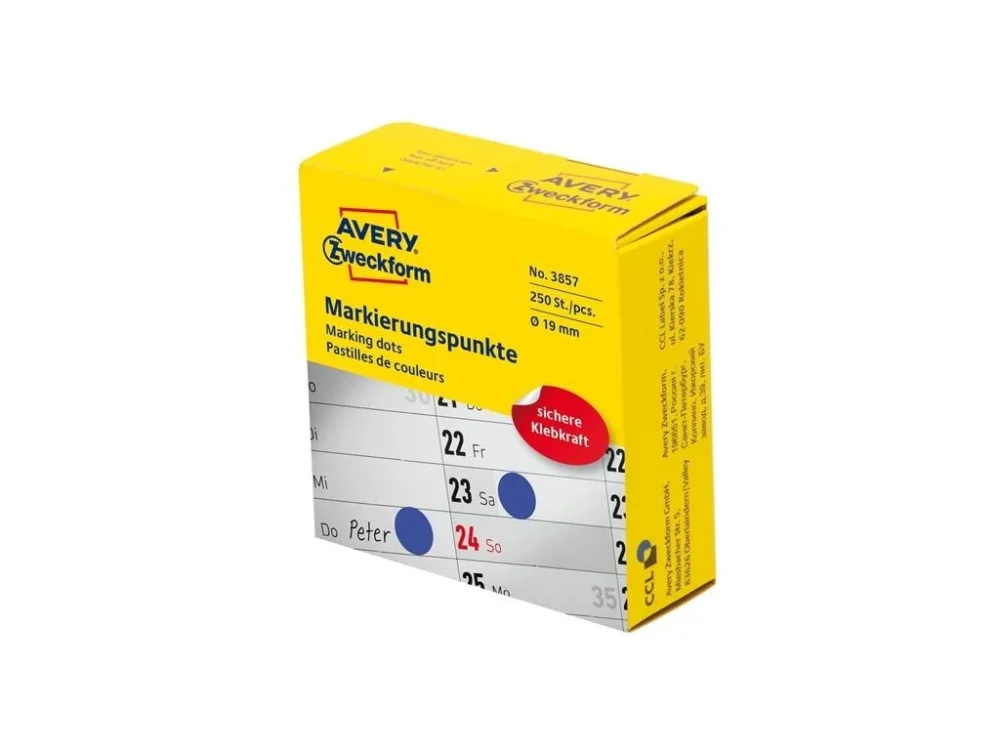 Sezónní Sleva Kulaté etikety Avery v zásobníku Ø 19 mm – modré, 250 kusů