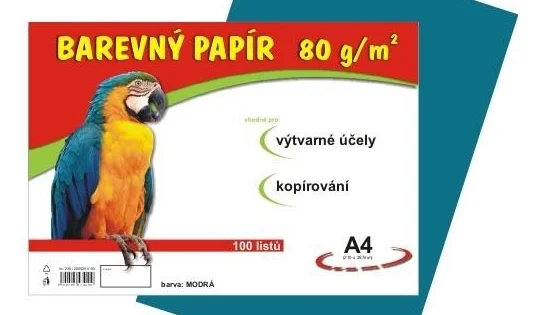 Papír barevný A4, 80g, modrý, 100listů Ověřený
