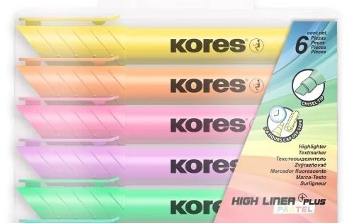 Zvýrazňovač Kores High Liner Plus Pastel, sada 6ks Značkový