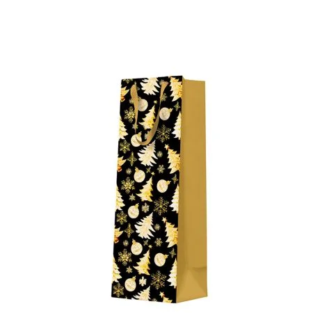 Dárková taška na láhev - Golden christmas trees black 12x10x37 cm Koupit Online